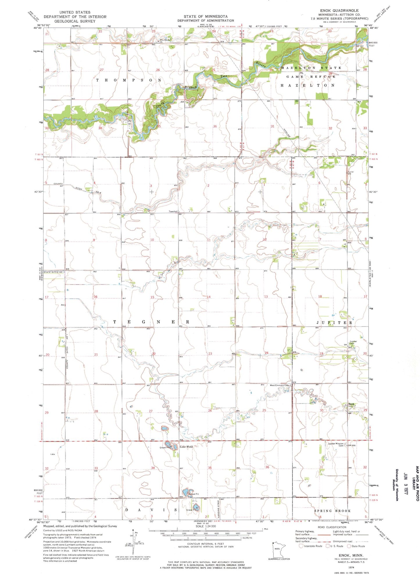 Classic USGS Enok Minnesota 7.5'x7.5' Topo Map Image