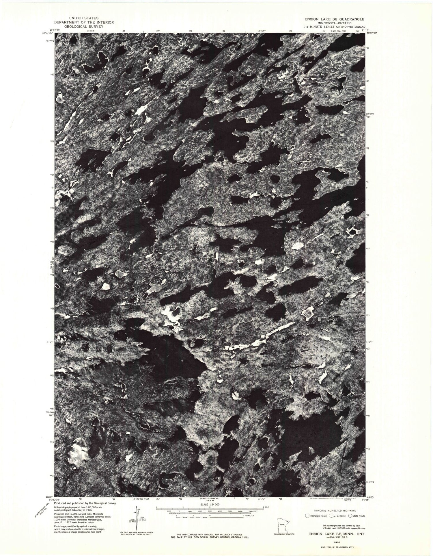 Classic USGS Ensign Lake East Minnesota 7.5'x7.5' Topo Map Image