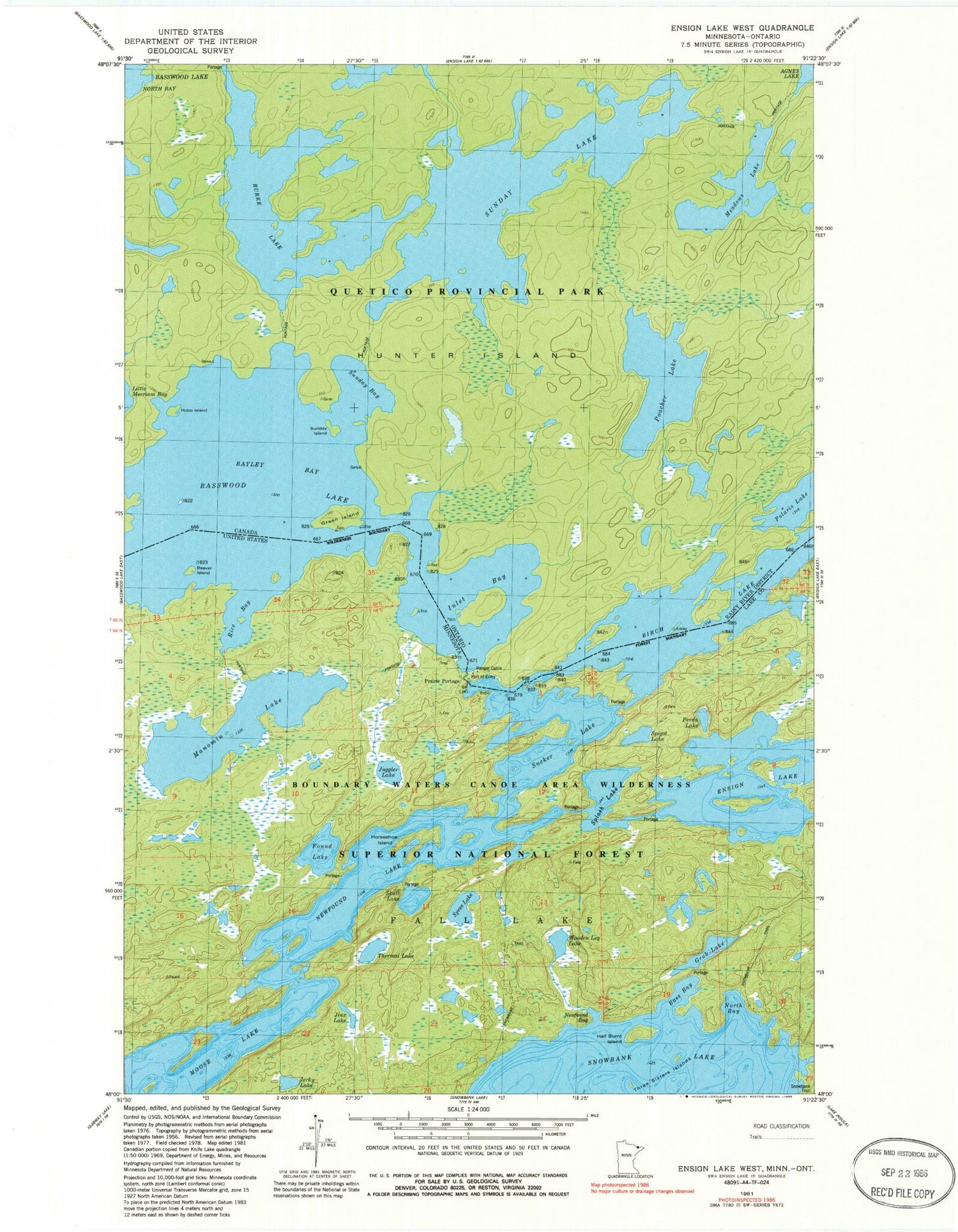 Classic USGS Ensign Lake West Minnesota 7.5'x7.5' Topo Map Image