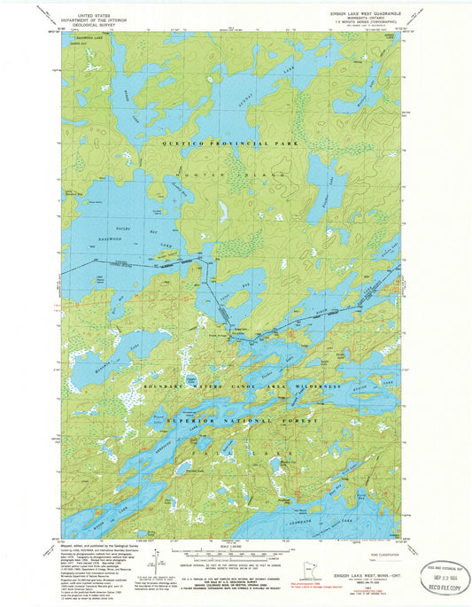 Classic USGS Ensign Lake West Minnesota 7.5'x7.5' Topo Map Image