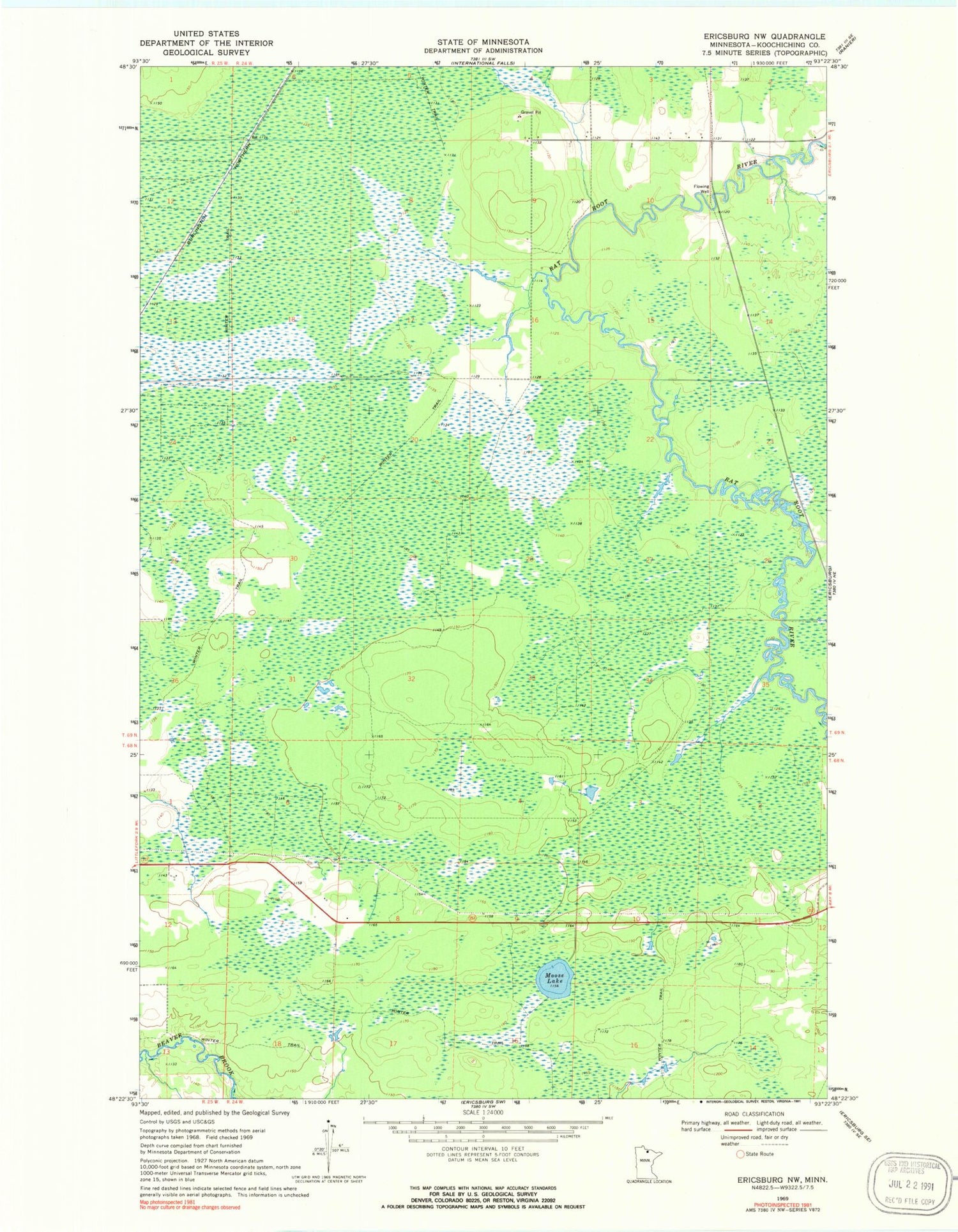Classic USGS Ericsburg NW Minnesota 7.5'x7.5' Topo Map Image