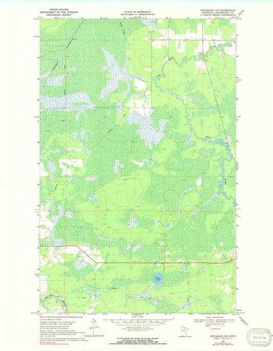 Classic USGS Ericsburg NW Minnesota 7.5'x7.5' Topo Map Image