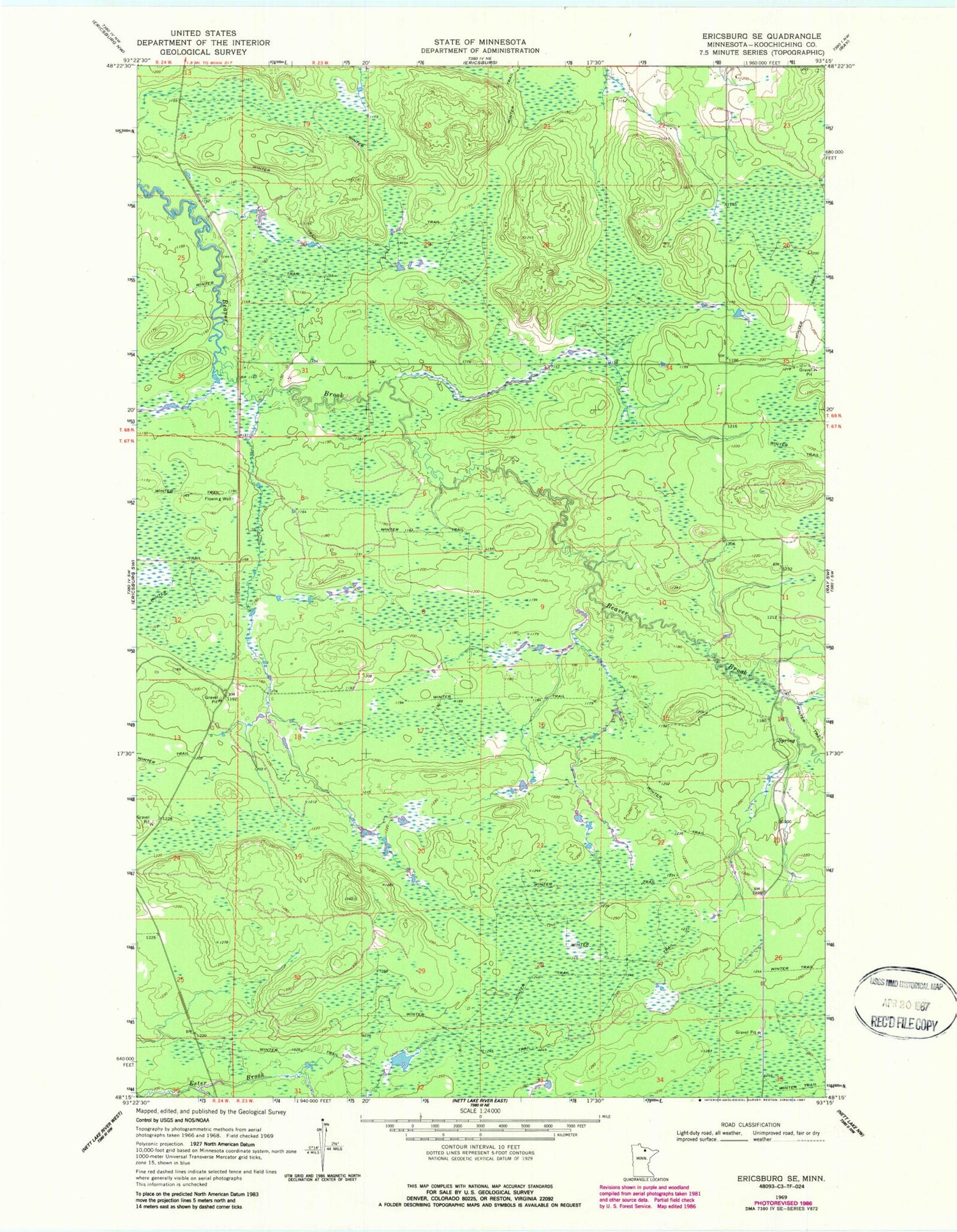 Classic USGS Ericsburg SE Minnesota 7.5'x7.5' Topo Map Image