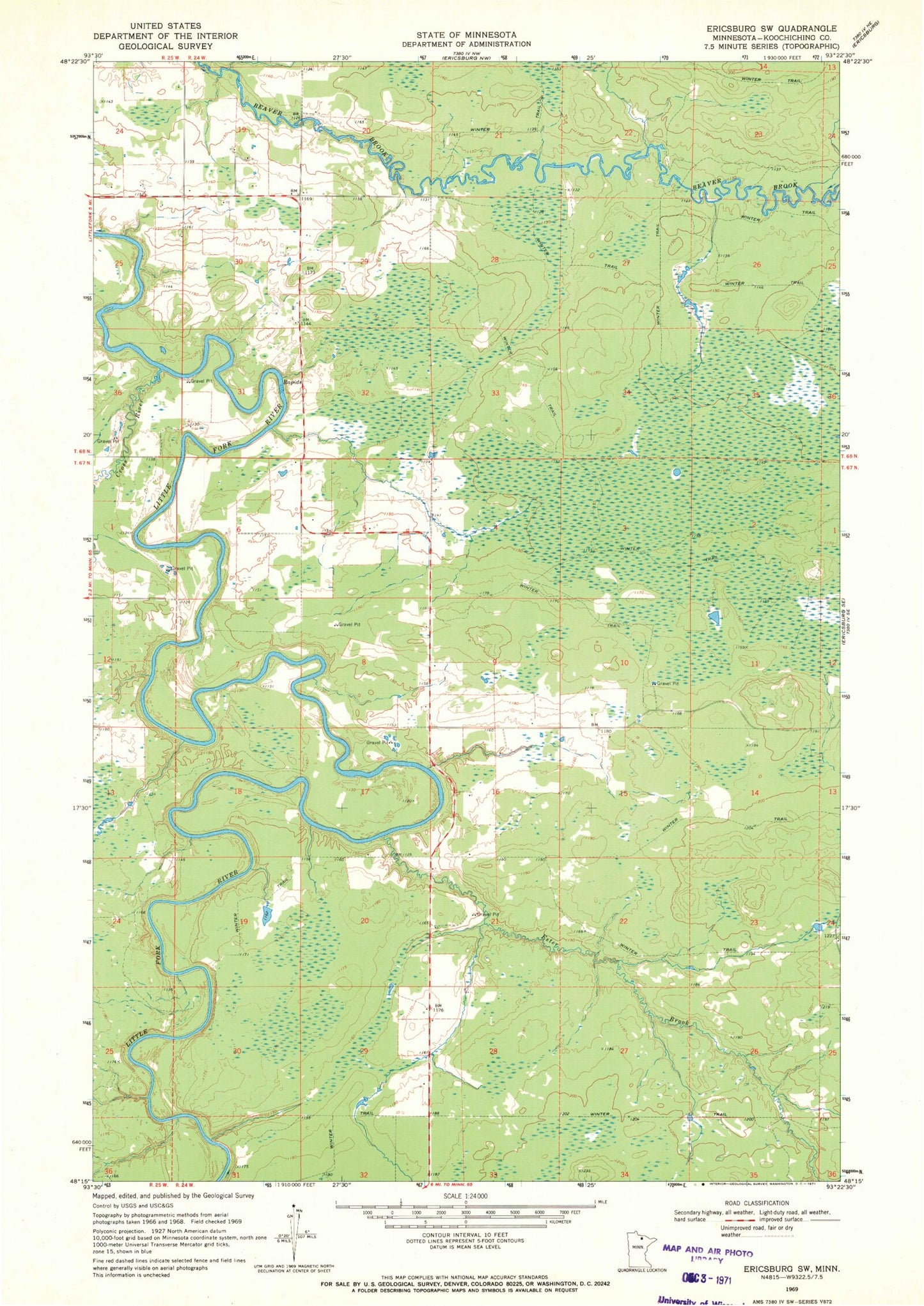 Classic USGS Ericsburg SW Minnesota 7.5'x7.5' Topo Map Image