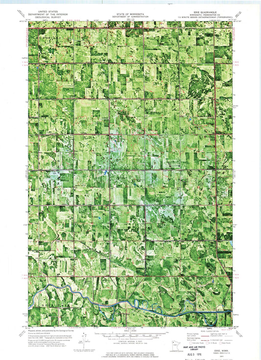 Classic USGS Erie Minnesota 7.5'x7.5' Topo Map Image