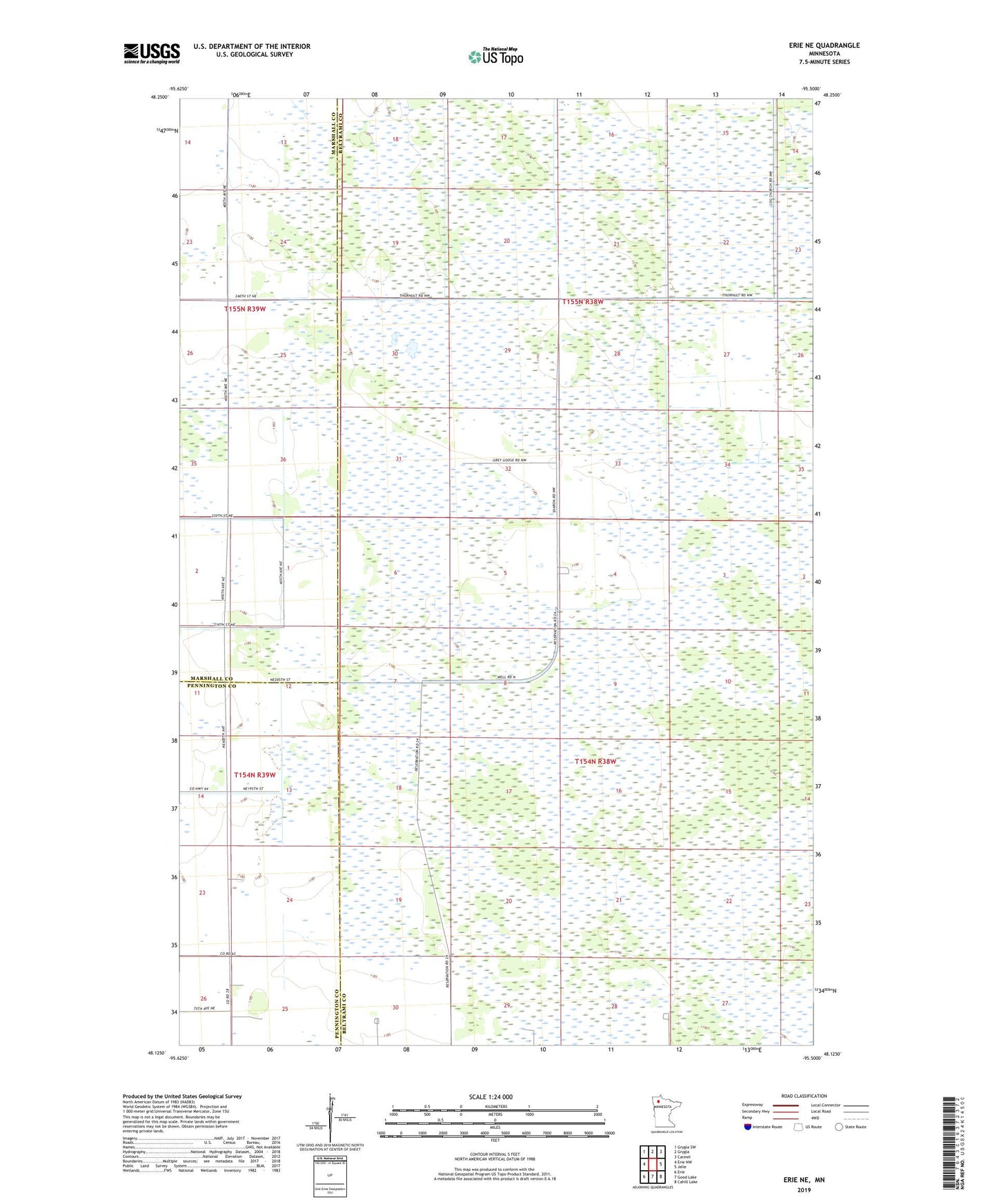 Erie NE Minnesota US Topo Map Image