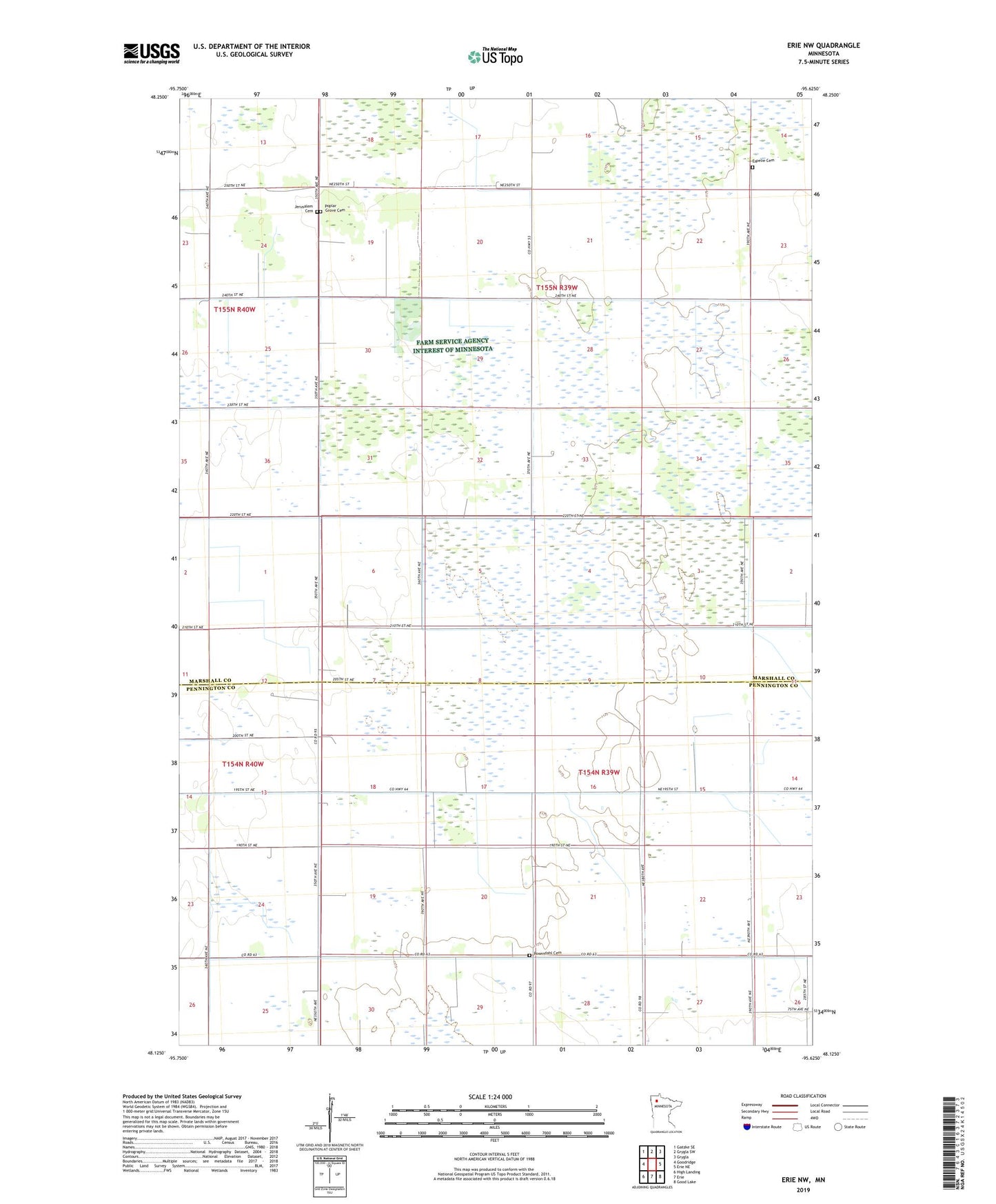 Erie NW Minnesota US Topo Map Image