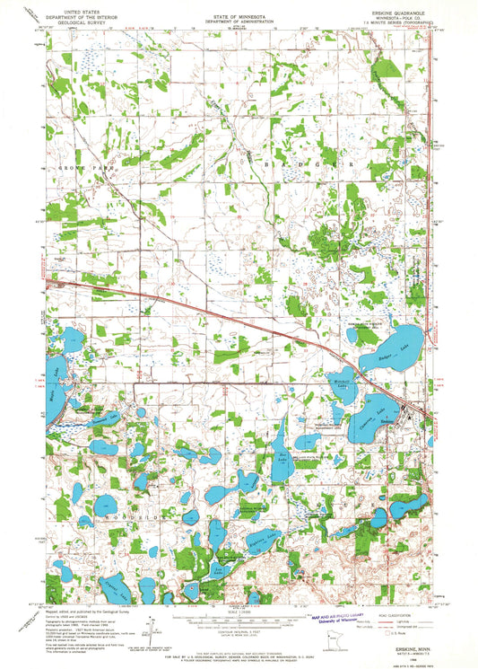 Classic USGS Erskine Minnesota 7.5'x7.5' Topo Map Image