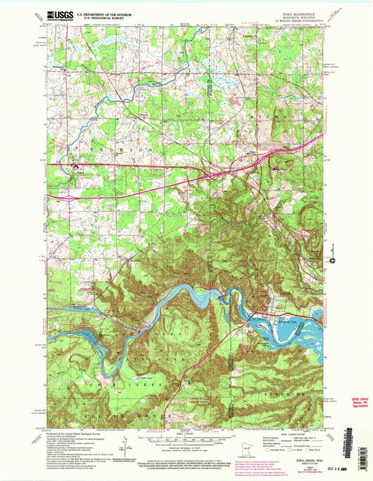 Classic USGS Esko Minnesota 7.5'x7.5' Topo Map Image