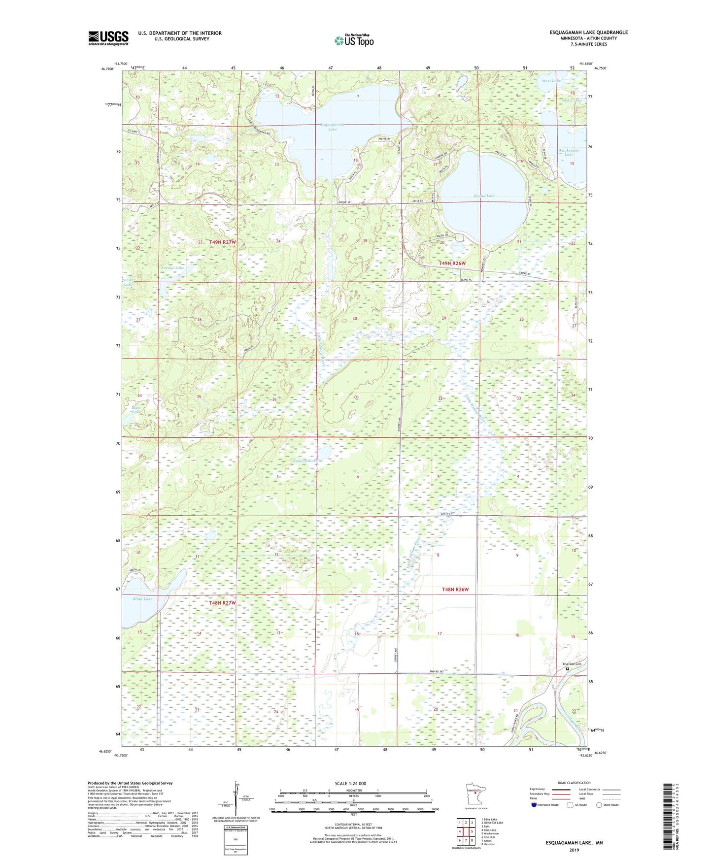 Esquagamah Lake Minnesota US Topo Map Image
