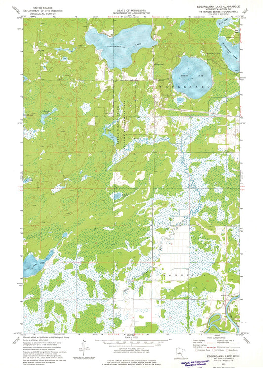Classic USGS Esquagamah Lake Minnesota 7.5'x7.5' Topo Map Image