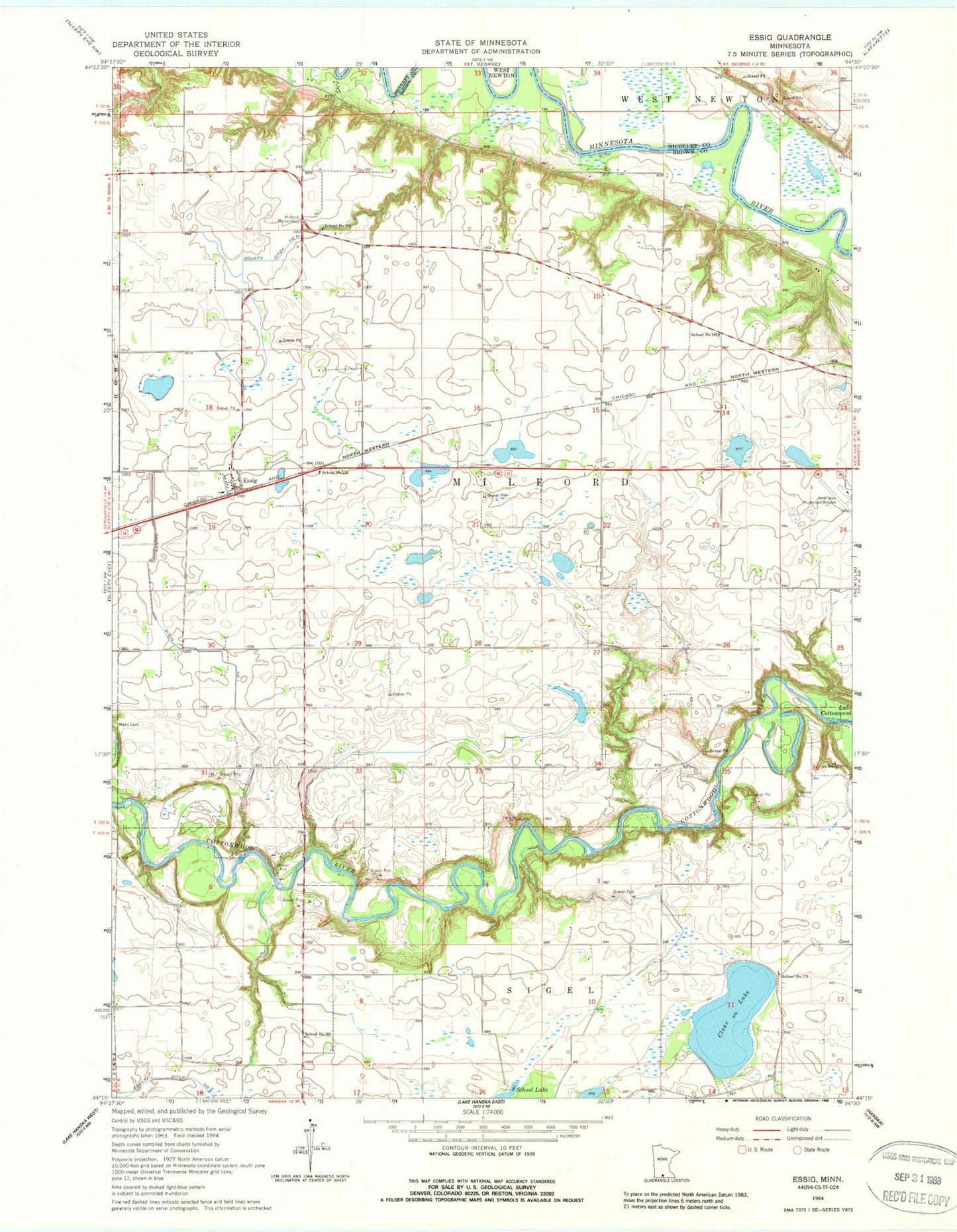 Classic USGS Essig Minnesota 7.5'x7.5' Topo Map Image