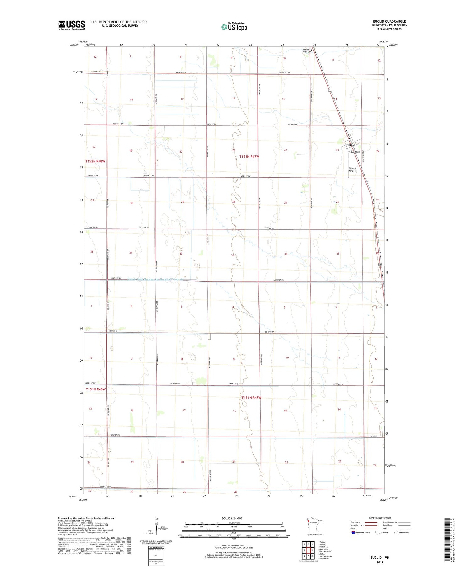 Euclid Minnesota US Topo Map Image