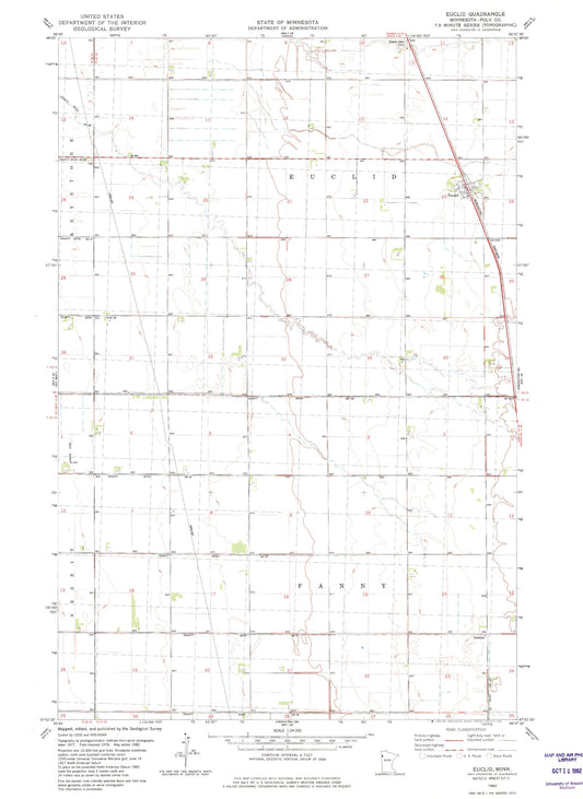 Classic USGS Euclid Minnesota 7.5'x7.5' Topo Map Image