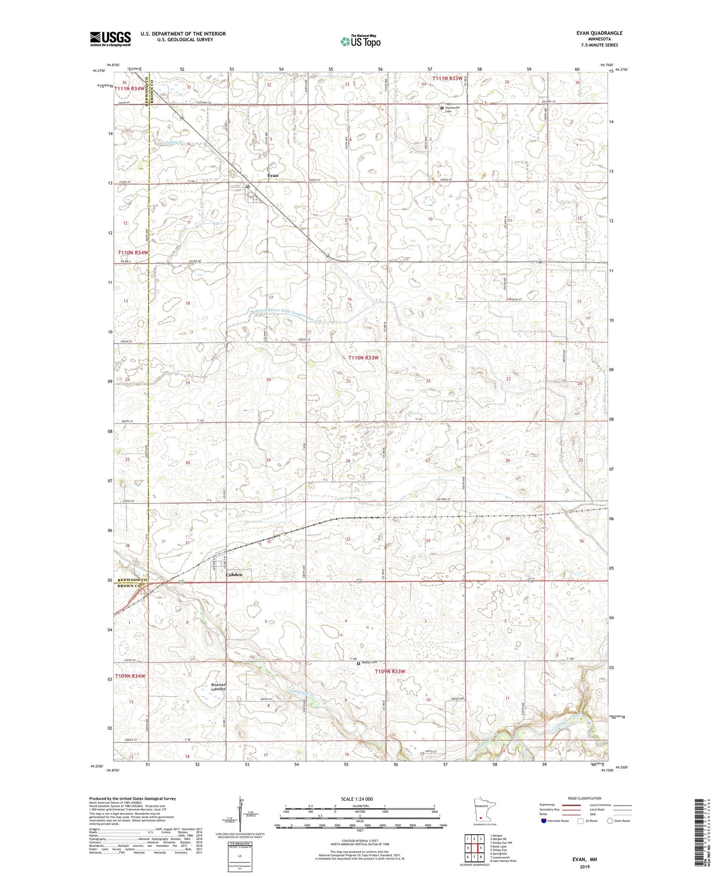 Evan Minnesota US Topo Map Image