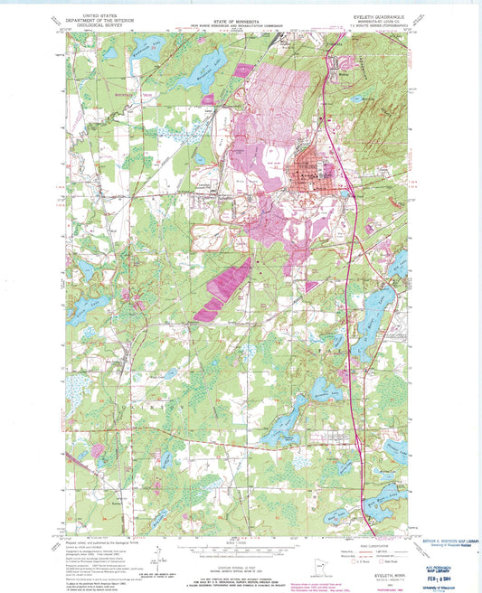 Classic USGS Eveleth Minnesota 7.5'x7.5' Topo Map Image