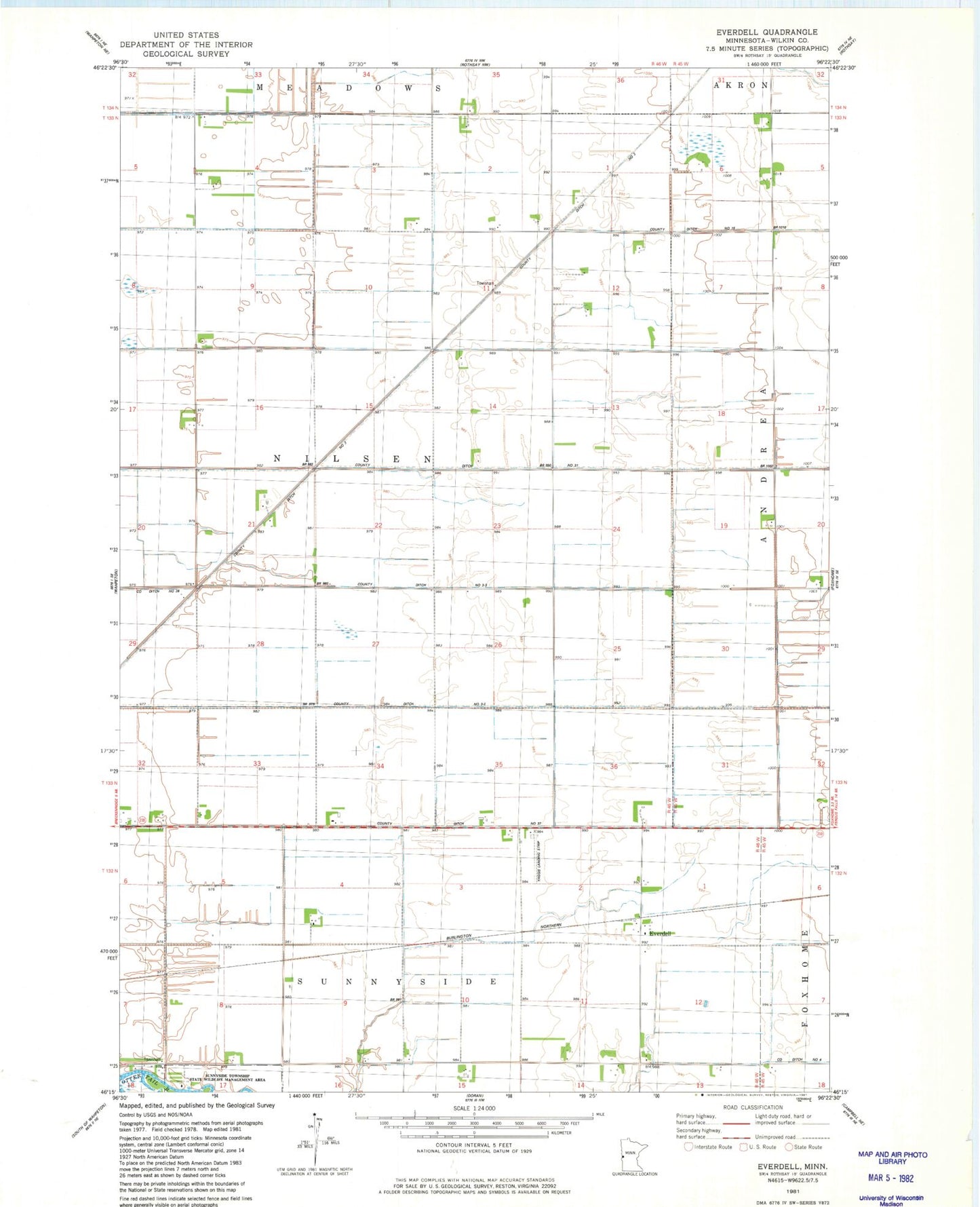 Classic USGS Everdell Minnesota 7.5'x7.5' Topo Map Image