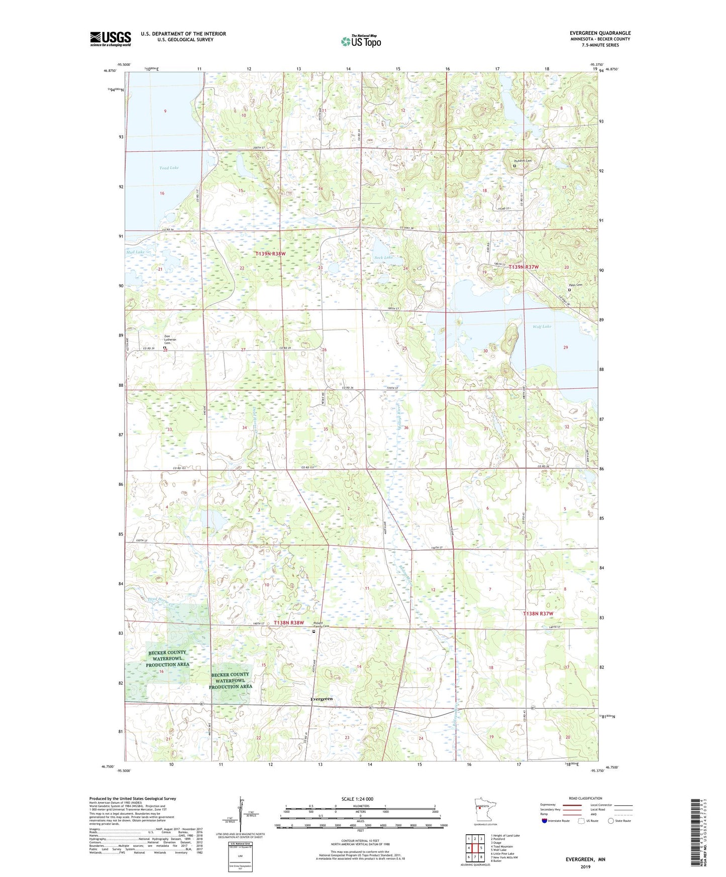 Evergreen Minnesota US Topo Map Image