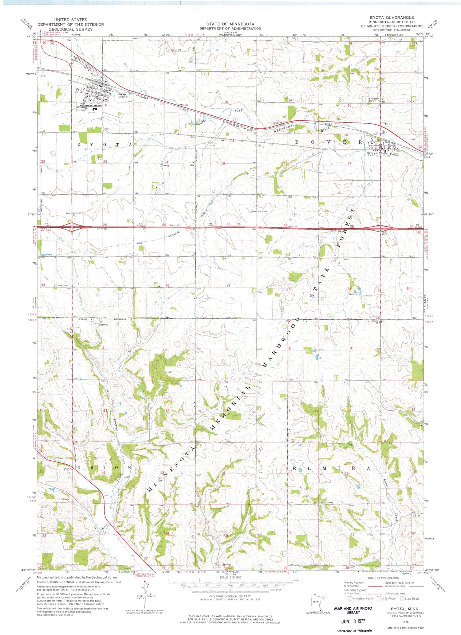 Classic USGS Eyota Minnesota 7.5'x7.5' Topo Map Image