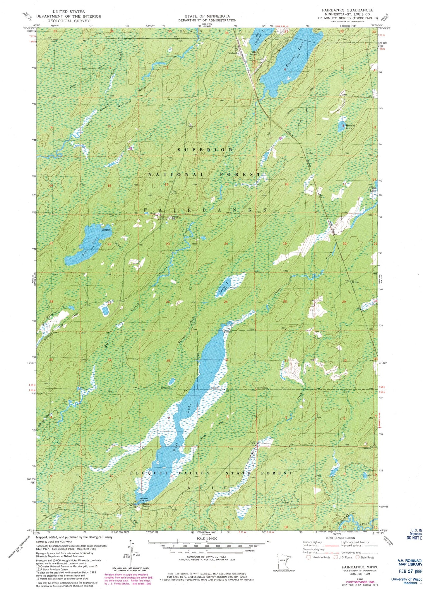 Classic USGS Fairbanks Minnesota 7.5'x7.5' Topo Map Image