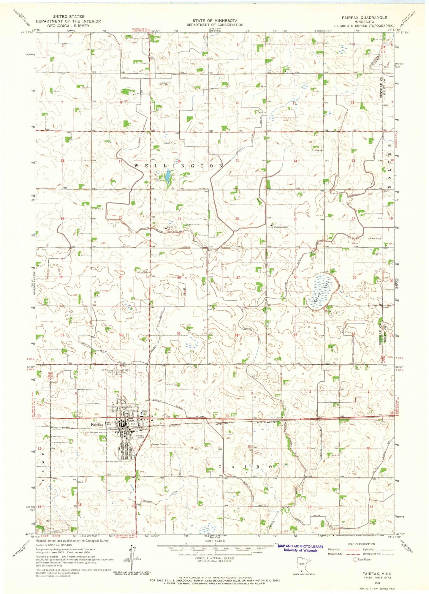 Classic USGS Fairfax Minnesota 7.5'x7.5' Topo Map Image