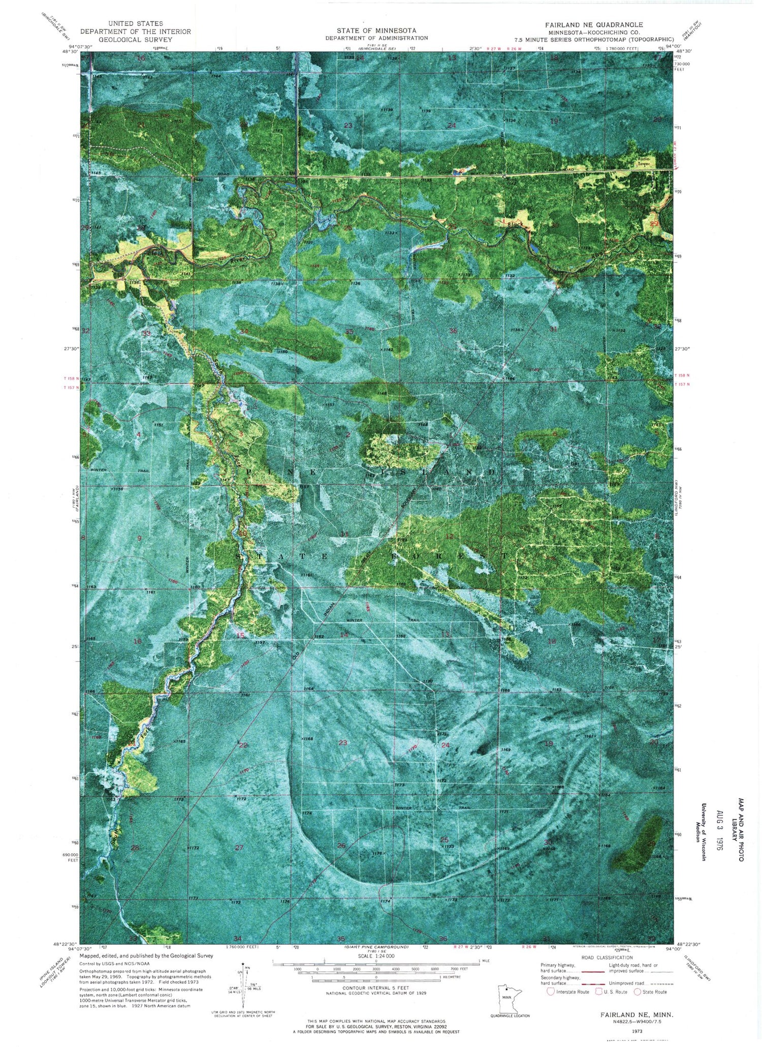 Classic USGS Fairland NE Minnesota 7.5'x7.5' Topo Map Image