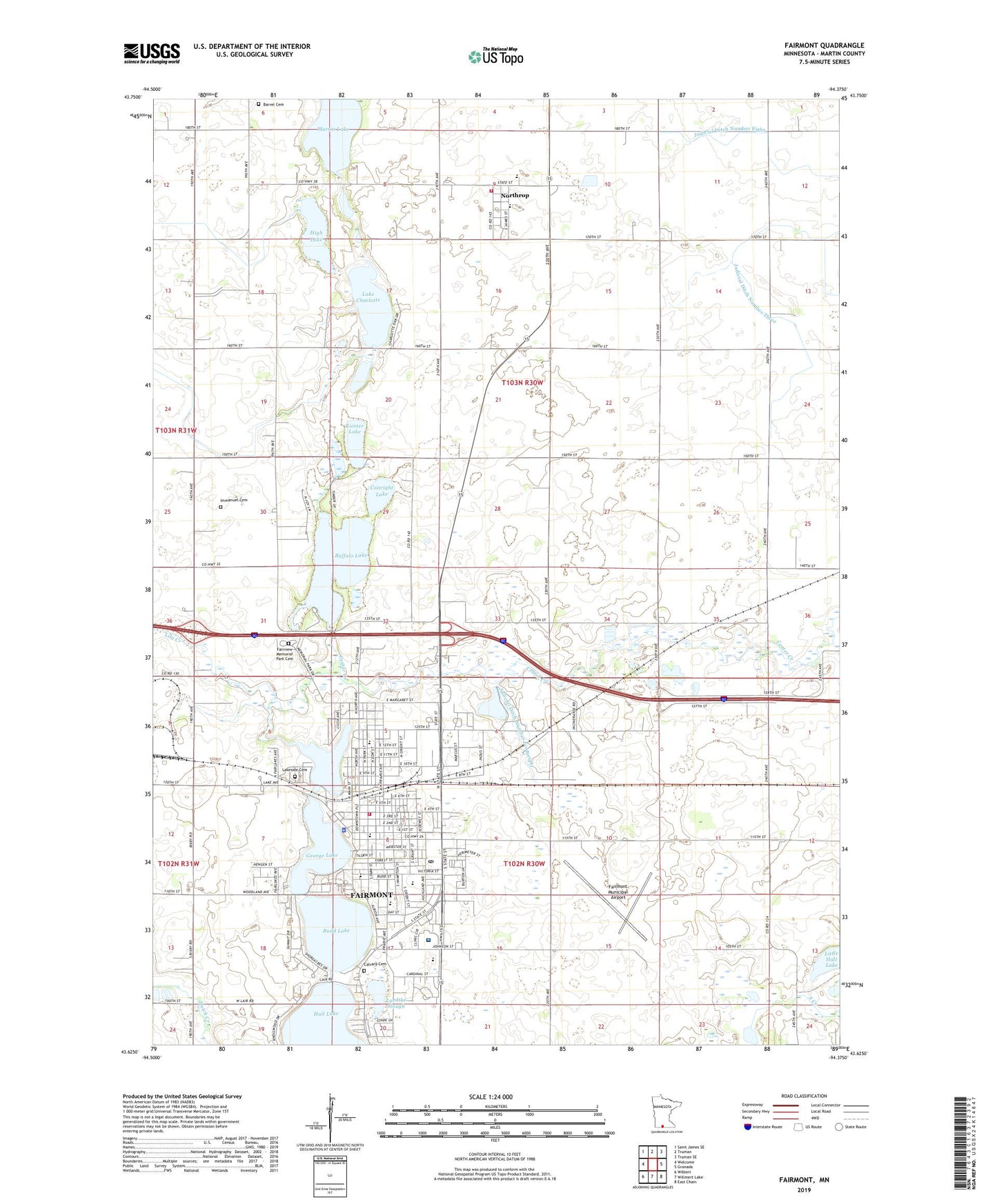 Fairmont Minnesota US Topo Map Image