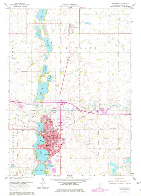 Classic USGS Fairmont Minnesota 7.5'x7.5' Topo Map Image