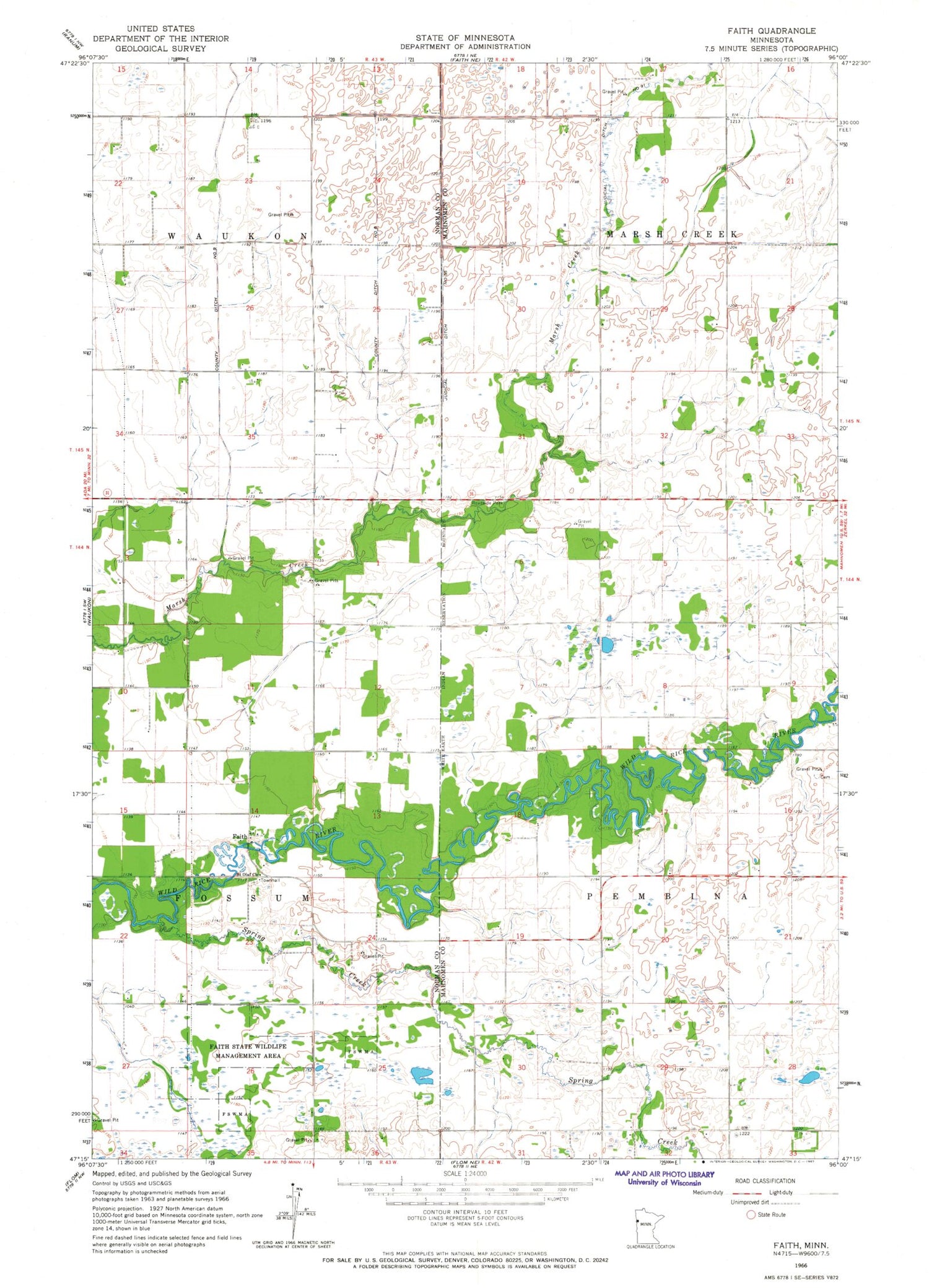 Classic USGS Faith Minnesota 7.5'x7.5' Topo Map Image