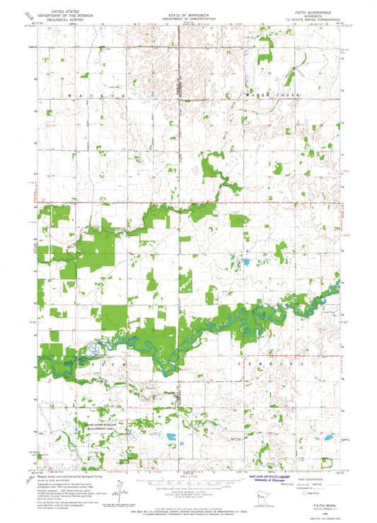 Classic USGS Faith Minnesota 7.5'x7.5' Topo Map Image