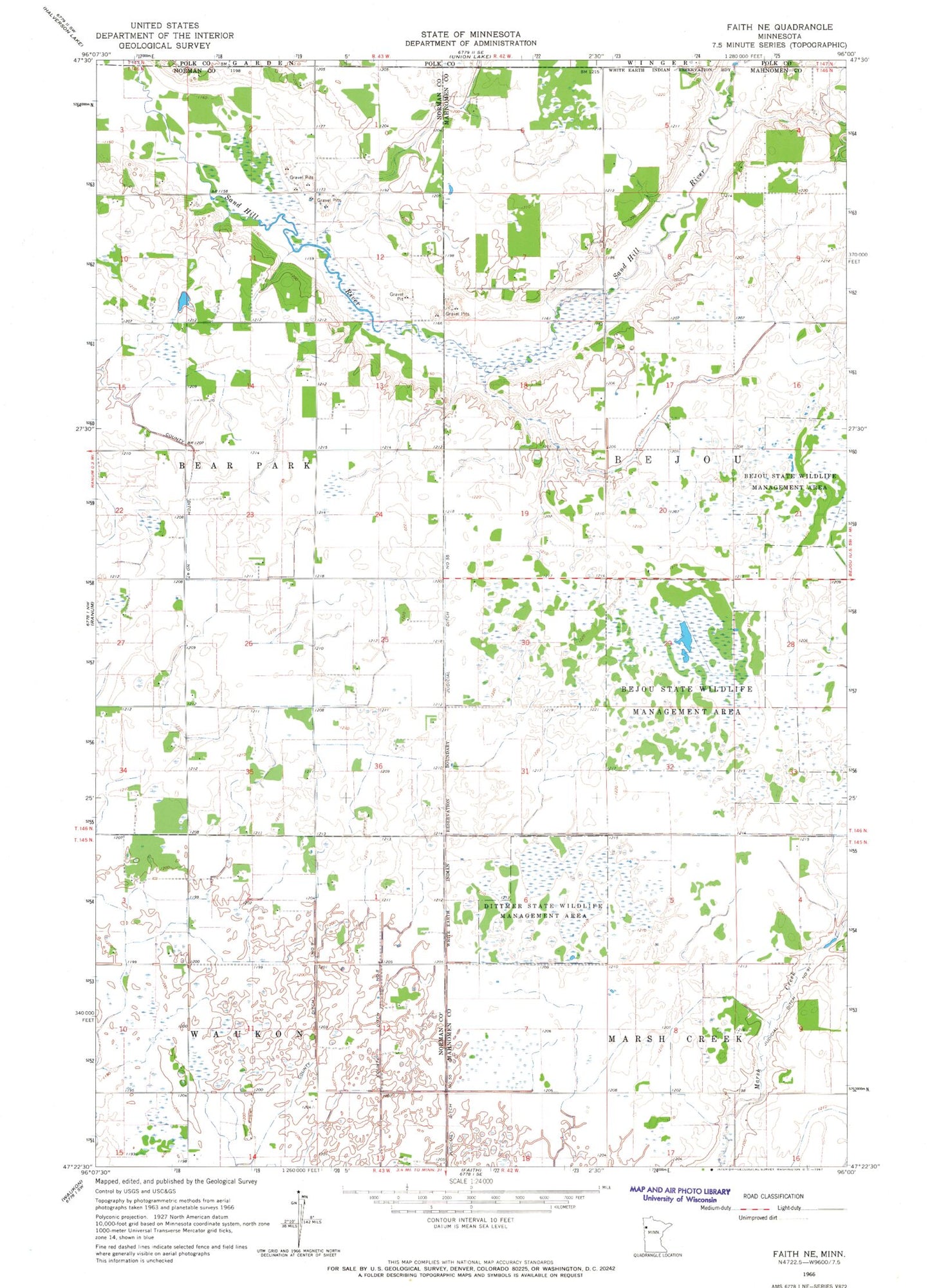 Classic USGS Faith NE Minnesota 7.5'x7.5' Topo Map Image