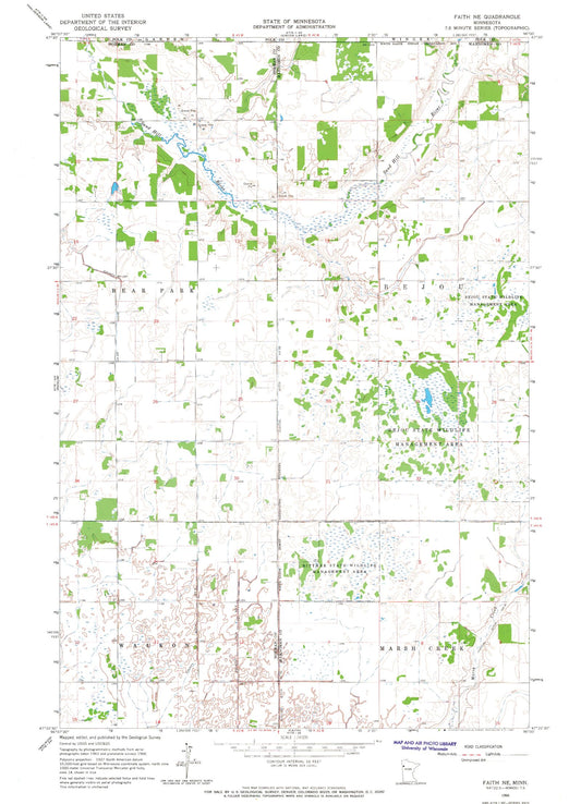 Classic USGS Faith NE Minnesota 7.5'x7.5' Topo Map Image