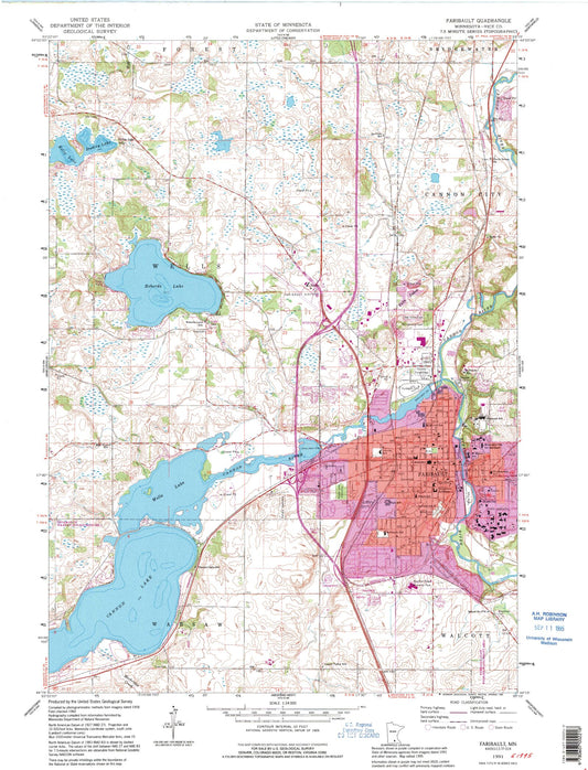 Classic USGS Faribault Minnesota 7.5'x7.5' Topo Map Image