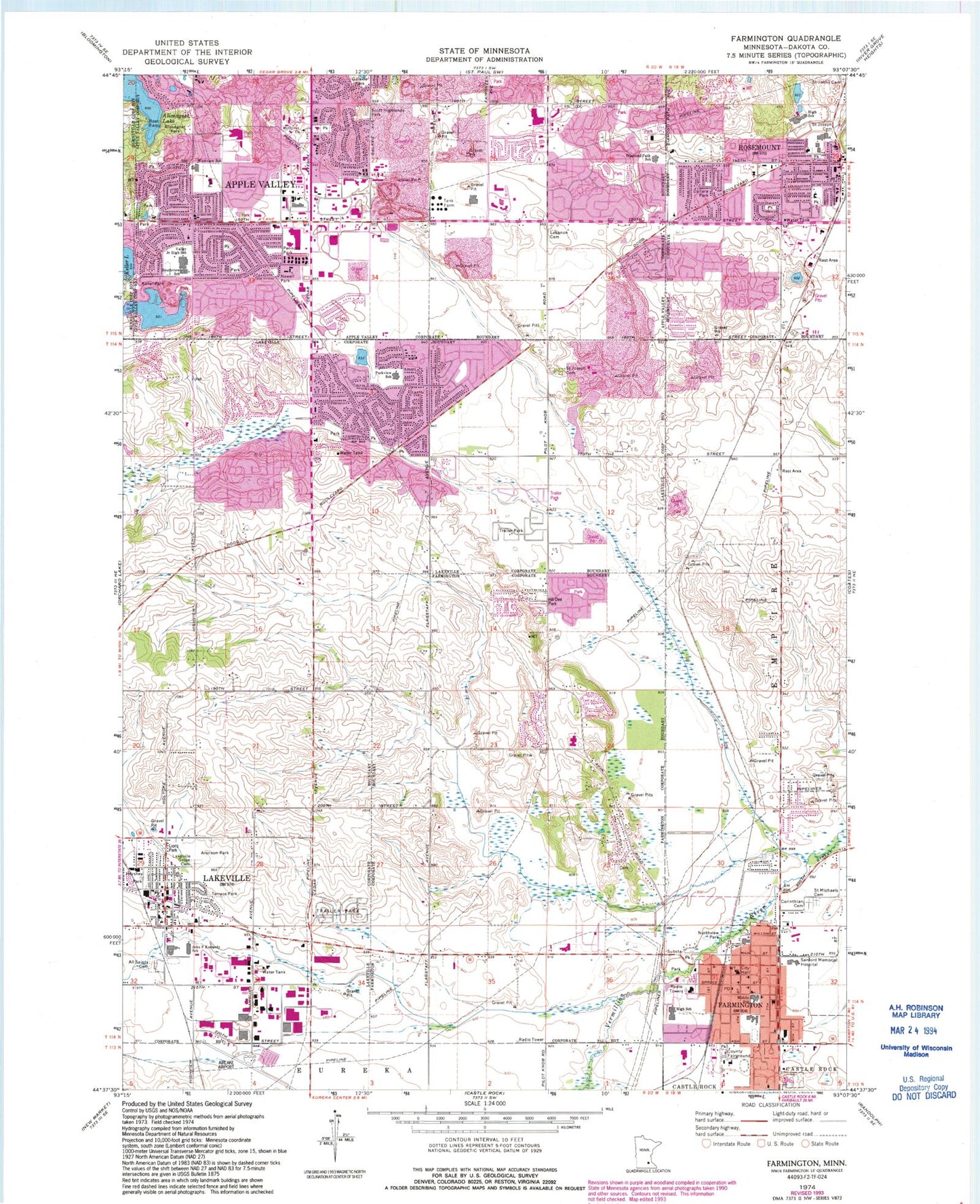 Classic USGS Farmington Minnesota 7.5'x7.5' Topo Map Image