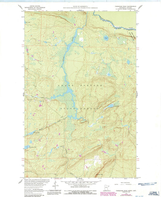 Classic USGS Farquhar Peak Minnesota 7.5'x7.5' Topo Map Image