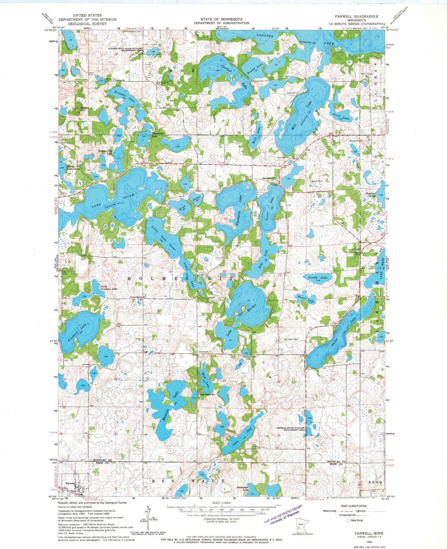 Classic USGS Farwell Minnesota 7.5'x7.5' Topo Map Image