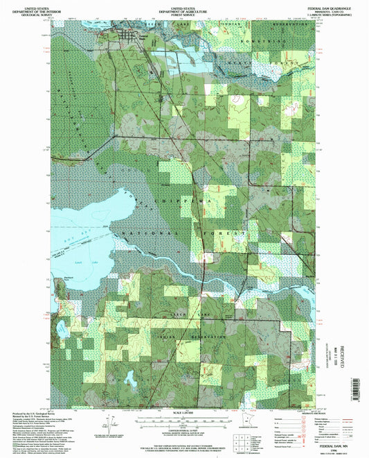 Classic USGS Federal Dam Minnesota 7.5'x7.5' Topo Map Image