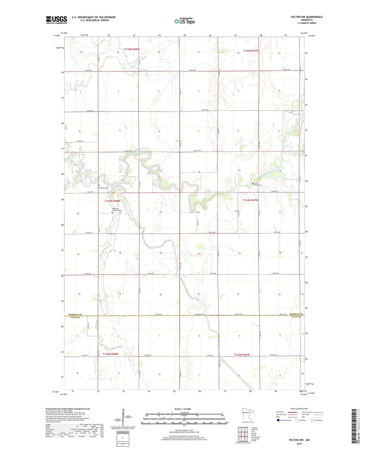 Felton NW Minnesota US Topo Map Image