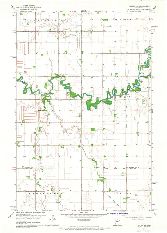 Classic USGS Felton NW Minnesota 7.5'x7.5' Topo Map Image