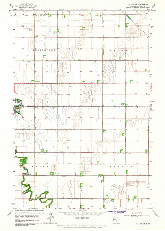 Classic USGS Felton SW Minnesota 7.5'x7.5' Topo Map Image