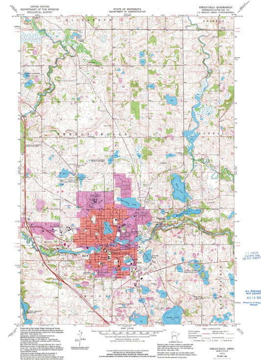 Classic USGS Fergus Falls Minnesota 7.5'x7.5' Topo Map Image