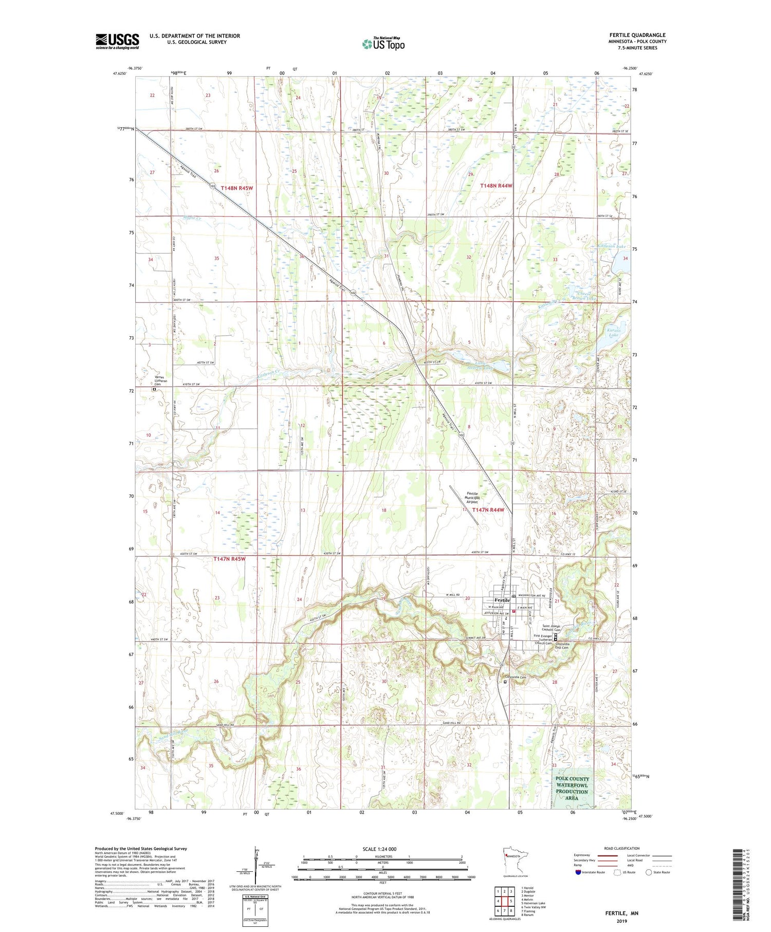 Fertile Minnesota US Topo Map Image