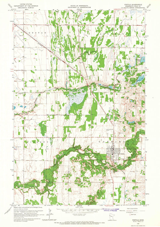 Classic USGS Fertile Minnesota 7.5'x7.5' Topo Map Image
