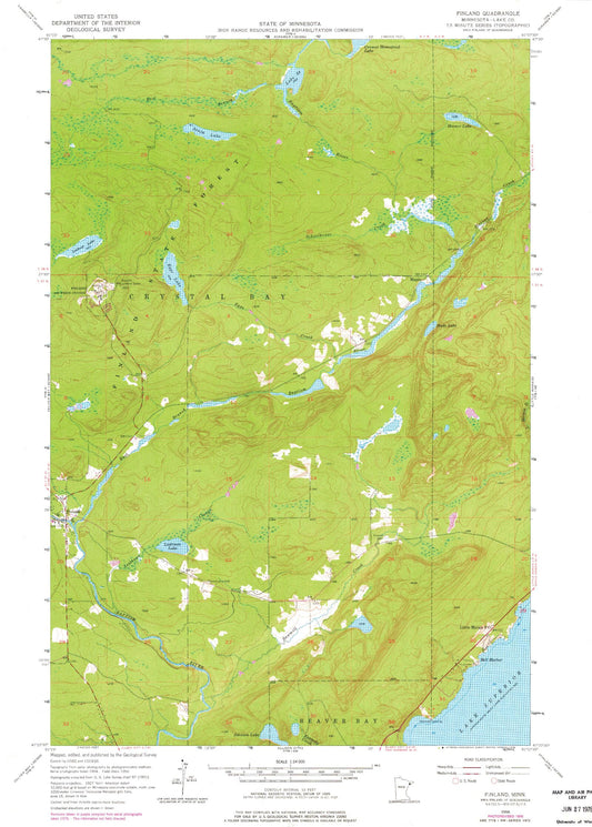 Classic USGS Finland Minnesota 7.5'x7.5' Topo Map Image