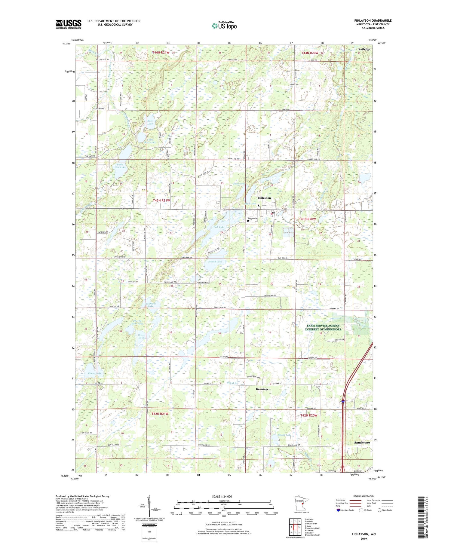 Finlayson Minnesota US Topo Map Image