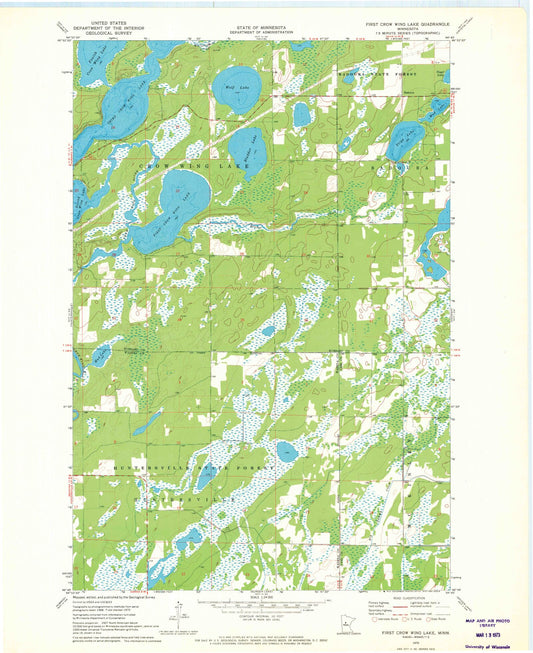 Classic USGS First Crow Wing Lake Minnesota 7.5'x7.5' Topo Map Image