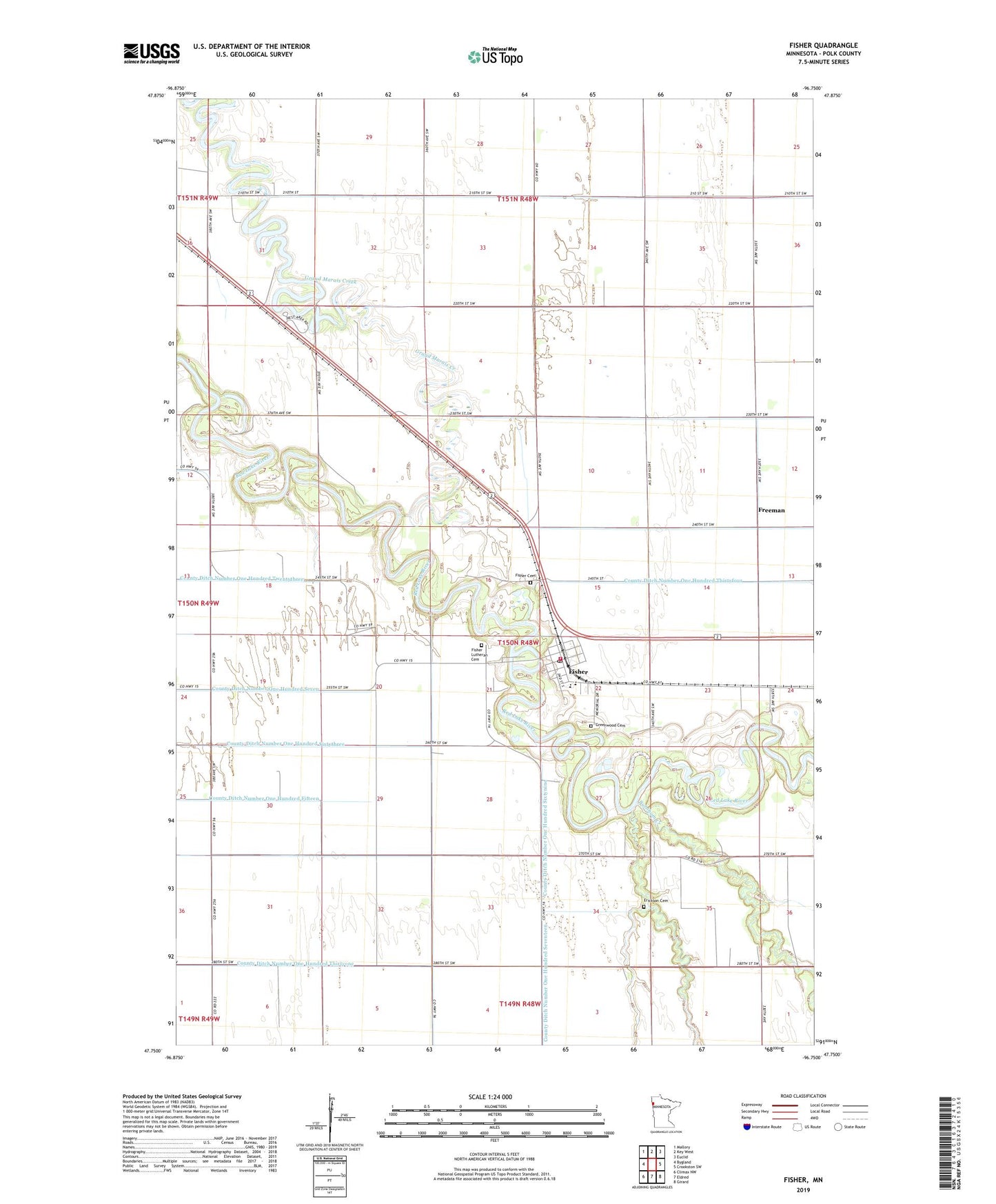 Fisher Minnesota US Topo Map Image