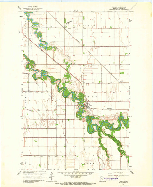 Classic USGS Fisher Minnesota 7.5'x7.5' Topo Map Image