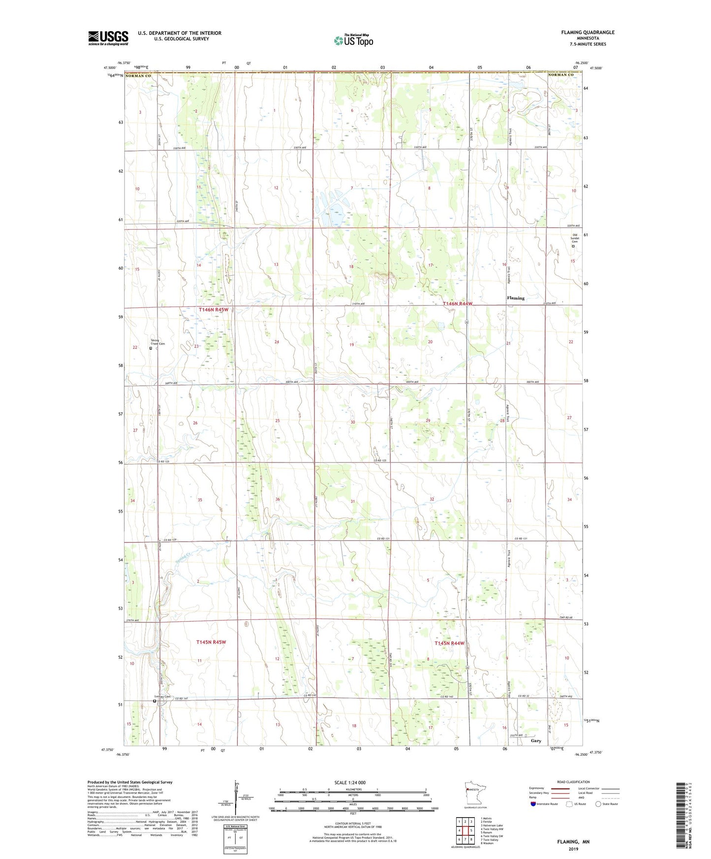 Flaming Minnesota US Topo Map Image