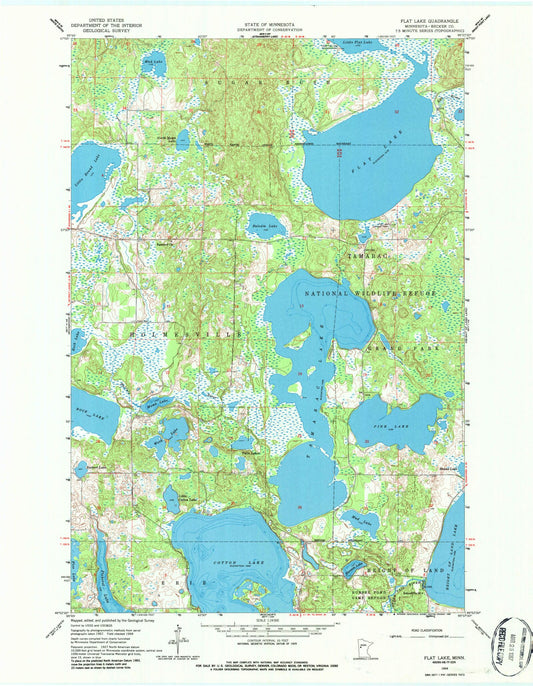 Classic USGS Flat Lake Minnesota 7.5'x7.5' Topo Map Image